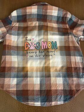 Dog Mom Transfer Upcycled Handmade Flannel - Universal Thread Size Medium